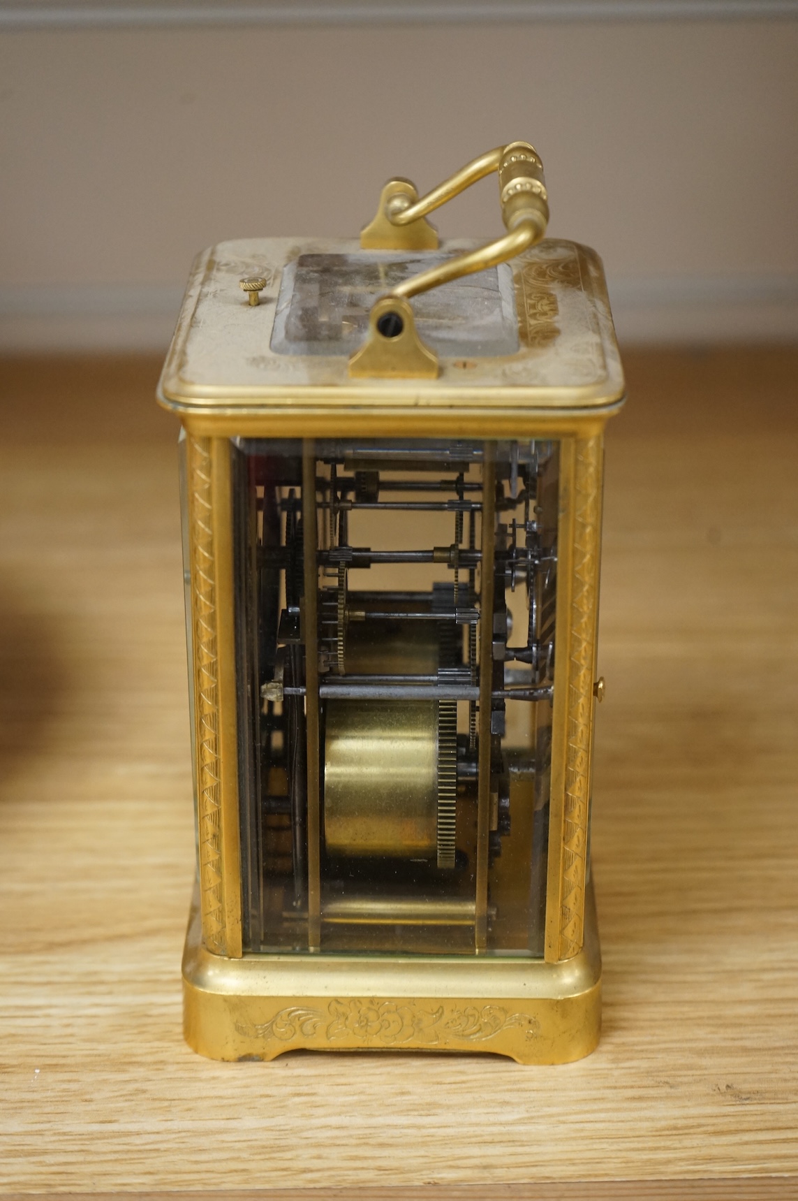 An Arabic market brass repeating carriage timepiece, 16cm